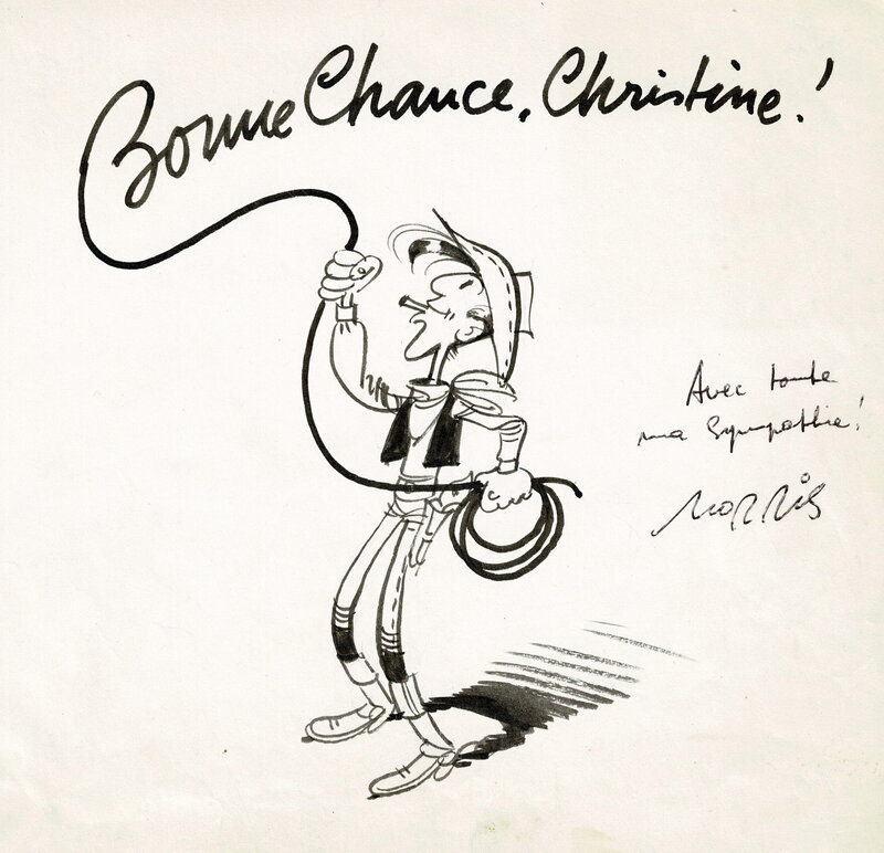 En vente - Morris : Lucky Luke, illustration (1963) pour un livre d'or - Illustration originale