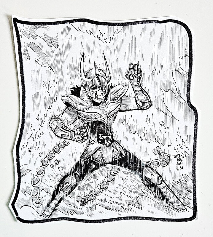 oTTami, Dessin original de l'Inktober 2017 : Ikki Chevalier du Phénix V1 ! - Original Illustration