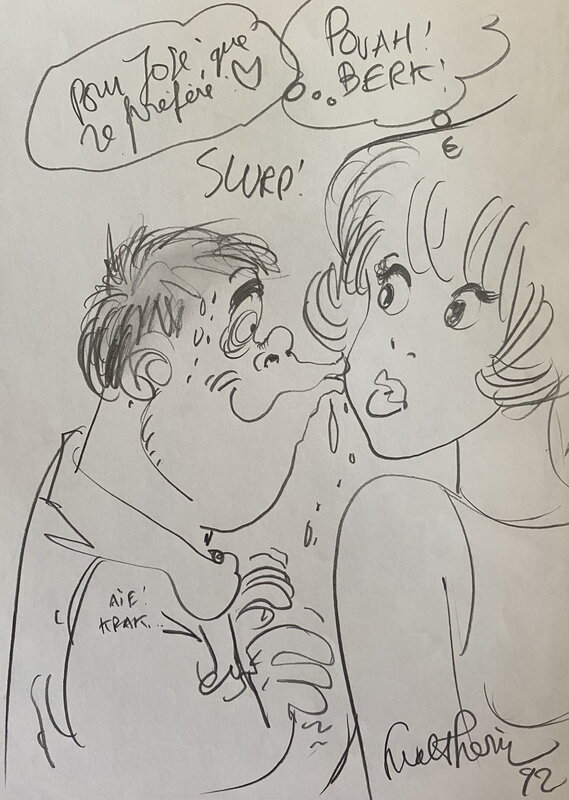 François Walthéry, illustration originale, la preuve que François Walthéry aime son Héroïne Natacha ... - Dédicace