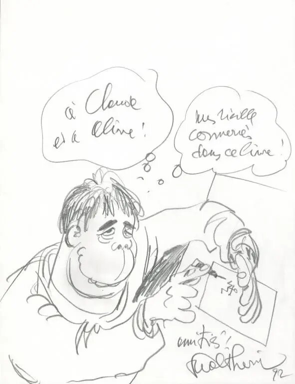 François Walthéry, illustration originale, autoportrait désabusé , 