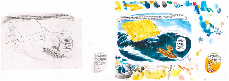 En vente - Philippe Vuillemin, C'est grâce à Hemingway - Illustration originale