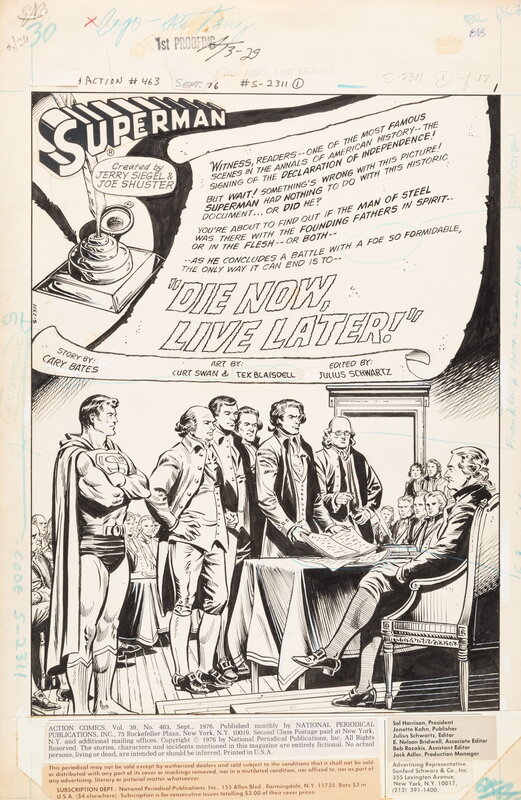 Curt Swan, Tex Blaisdell, Action Comics 463 Title Splash - Planche originale