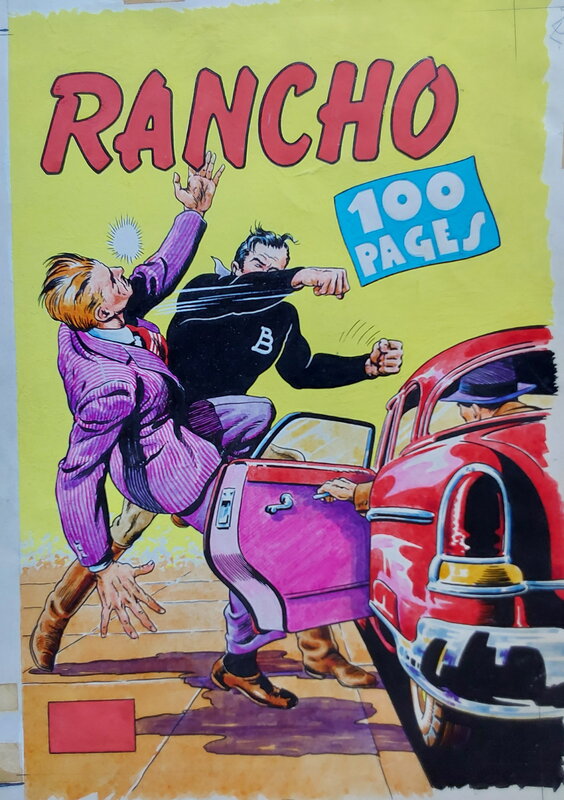 En vente - Atelier Chott, Chott, Francis Péguet, Rémy Bordelet, Rémy, Atelier Chott RANCHO 9 (20 ?) Special Couverture Originale Planche Couleur Black Boy (Fantax) Péguet , Petit Format Chott 1957 - Couverture originale