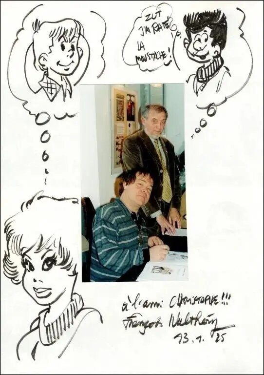 François Walthéry, illustrations originales, portraits de Natacha, Jacky & Célestin, 