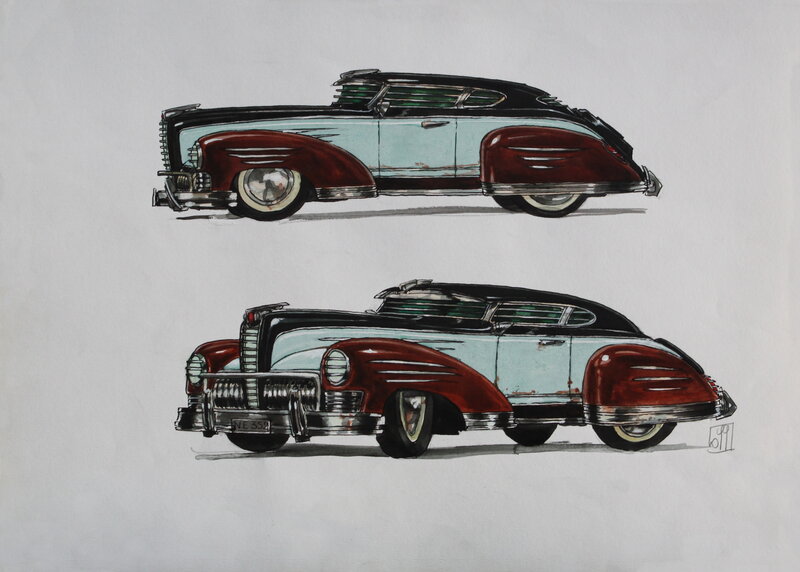 Ledroit - Sha - Dessin Préparatoire Voiture Blindée - Original Illustration