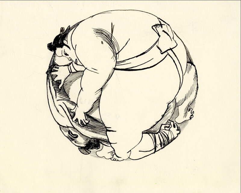 For sale - David PRUDHOMME – Sumographie – Illustration originale 28 – Lutteurs sous-bocks - Original Illustration