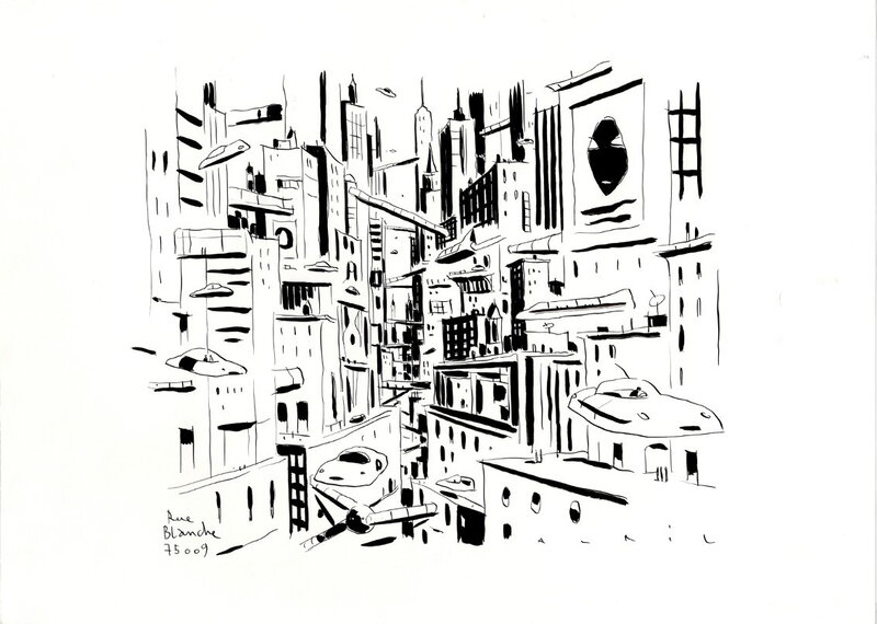 François Avril Futuristic Cityscape - Illustration originale