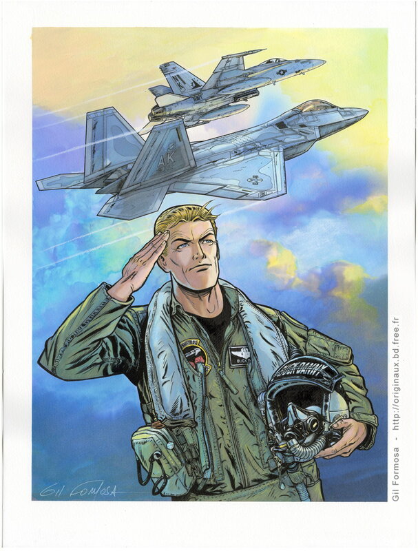 En vente - Gil Formosa, BUCK DANNY Couverture alternative SPIROU - Couverture originale