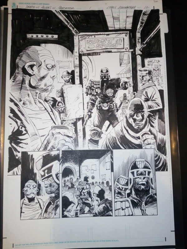 En vente - Judge dredd vs predator vs aliens / chris mooneyham - Planche originale