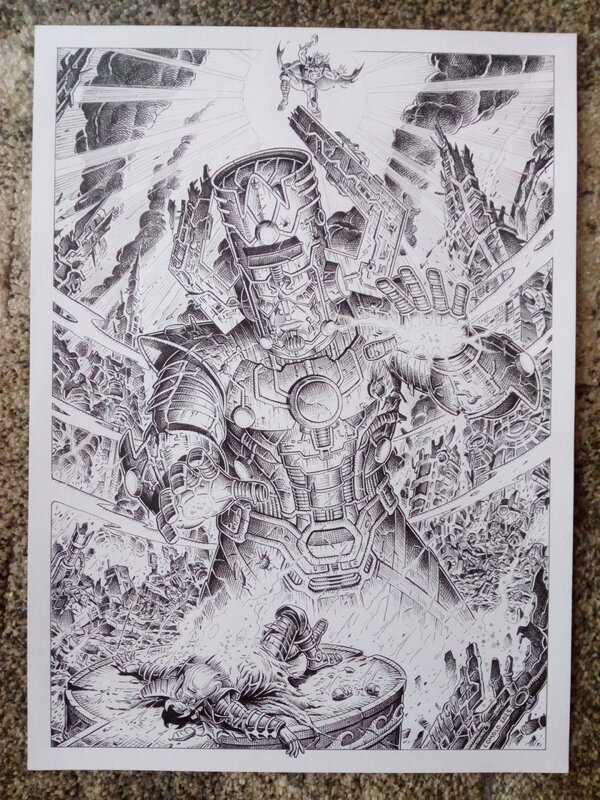 En vente - Planche originale galactus vs thor et odin / giorgio comolo - Illustration originale