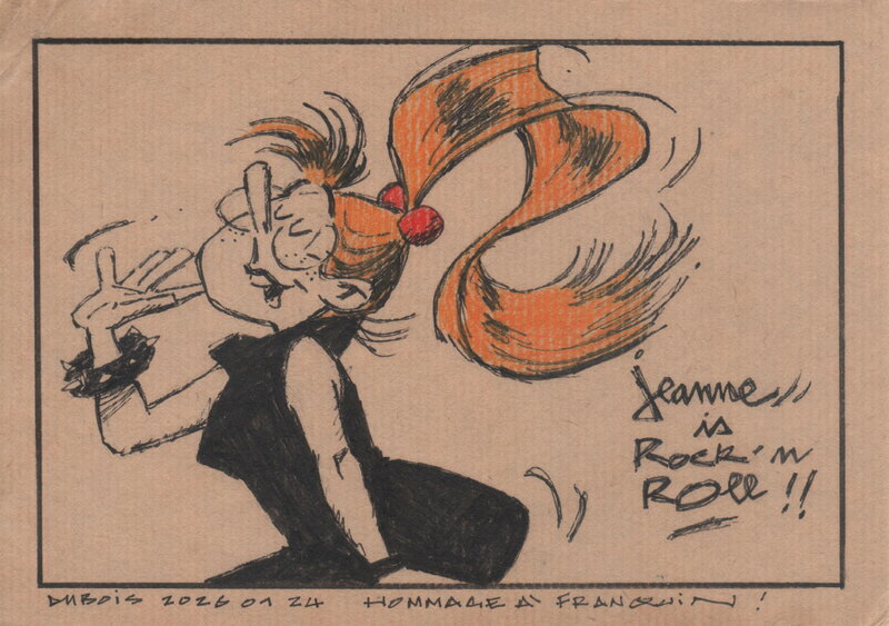 En vente - Stéphane Dubois, André Franquin, Stéphane Dubois - Illustration Hommage à Jeanne - Illustration originale