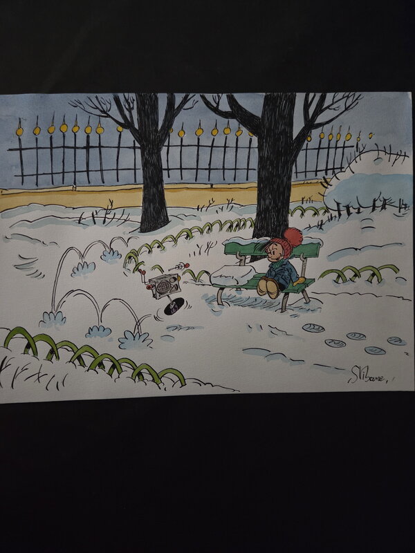 For sale - Stibane, illustration originale le petit Noël et l'elaouin couleur aquarelle - Original Illustration