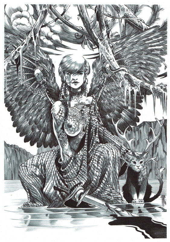 En vente - L'ange et le chat par Philippe Bringel - Illustration originale