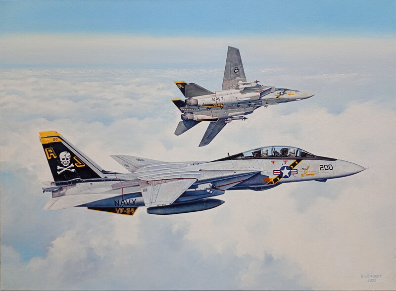 En vente - Bernard Lengert, F-14 Tomcat Jolly Rogers - Illustration originale