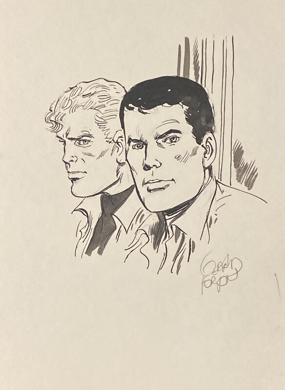 Gérald Forton, illustration originale, Bob Morane & Bill Ballantine. - Illustration originale