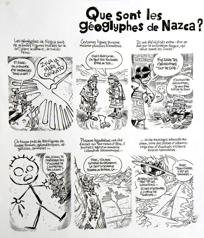 En vente - Zéropédia » Qu’est-ce que les Géogliphes de Nazca ? » – Planche originale – Julien Solé / Fabcaro - Planche originale