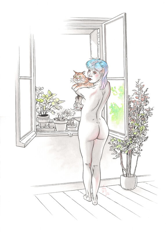 Fille à la fenêtre par Olaf Boccère - Illustration originale