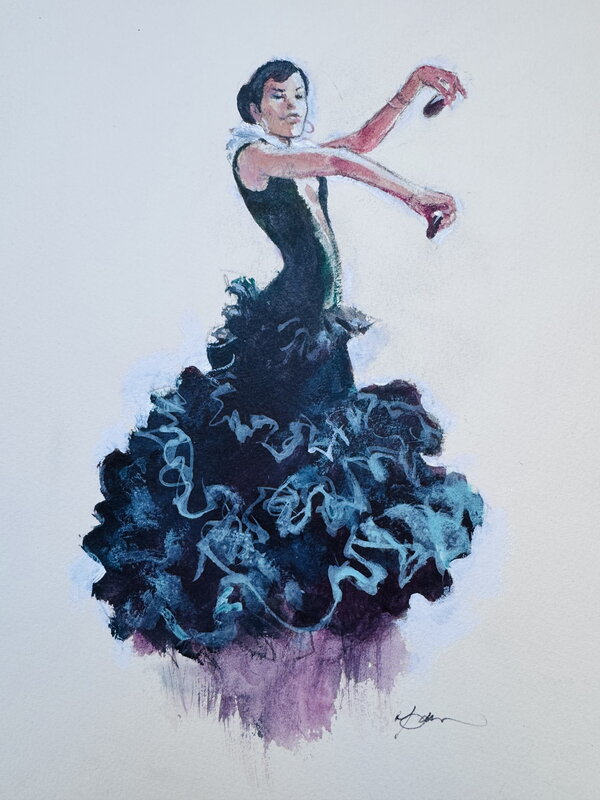 En vente - Flamenco par René Follet - publié - Illustration originale