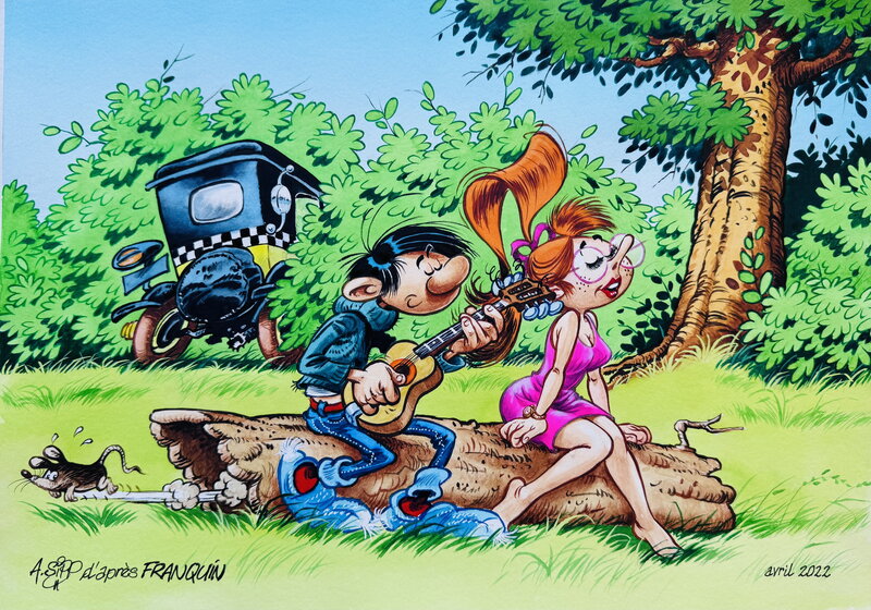 For sale - André Sipp, Gaston et Melle Jeanne - Original Illustration