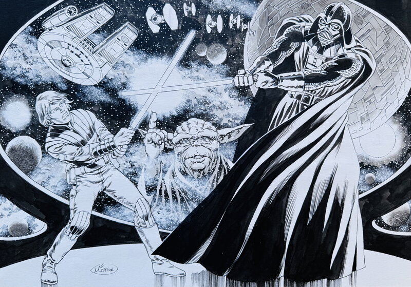 For sale - Jean-Yves Mitton, Dark Vador, Luke et Maitre Yoda - Original Illustration