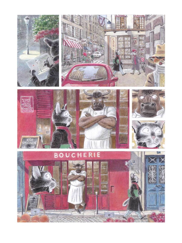 En vente - Andréi Arinouchkine, Le chat-peintre. Planche 32 - Planche originale