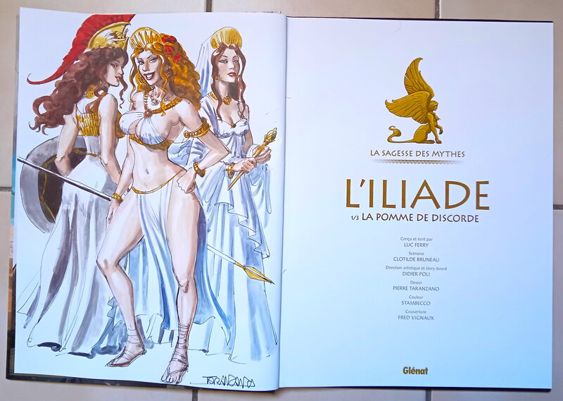 En vente - Pierre Taranzano, L'iliade T1+dédicace couleurs - Planche originale