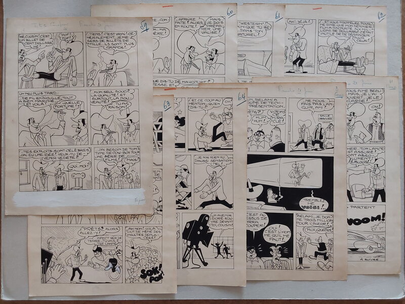 En vente - Franco Aloisi, Alois, Atelier Chott, Aloisi Franco (Alois Franc ou Aloïs - Atelier Chott) Giocondo 8 Planche Originale Encre Chine ,Rancho 21 S.E.R 1956 petit format - Planche originale