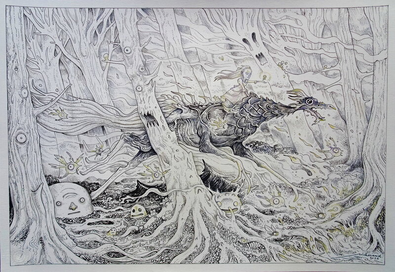 Lionel Richerand, Walkyrie dans la forêt - Illustration originale