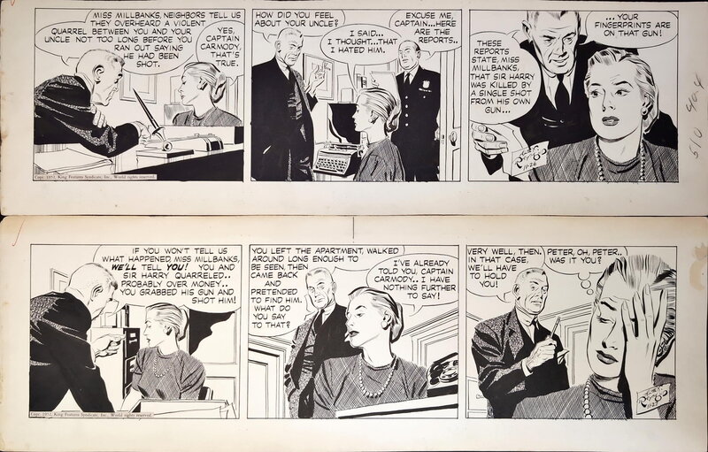 Alex Raymond, Rip Kirby : The Cold Deck Switch, Comic strips des 26/11/1952 et 27/11/1952 - Planche originale