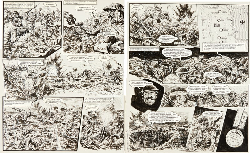 En vente - Joe Colquhoun, Magnifique double planche La Grande Guerre de Charlie - Planche originale