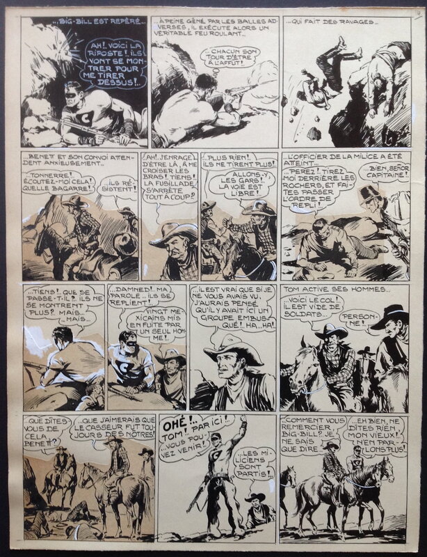 En vente - Galep, Aurelio Galleppini, Atelier Chott, Rémy, Rémy Bordelet, Galep Aurelio Galleppini & Rémy Big Bill Le Casseur Planche Originale 8 du BB 69 , Encre Gouache Atelier Chott 1952 Top - Planche originale