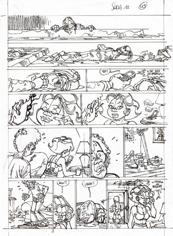 En vente - Gazzotti - Soda, planche originale préparatoire au feutre fin - Tome 12 - Planche originale