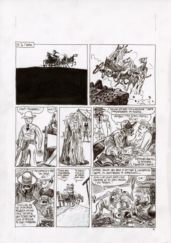 En vente - Blutch, Rancho Bravo – Histoire 8 – La dernière chance d’Abigail et Fauvette – Planche originale 4 - Planche originale
