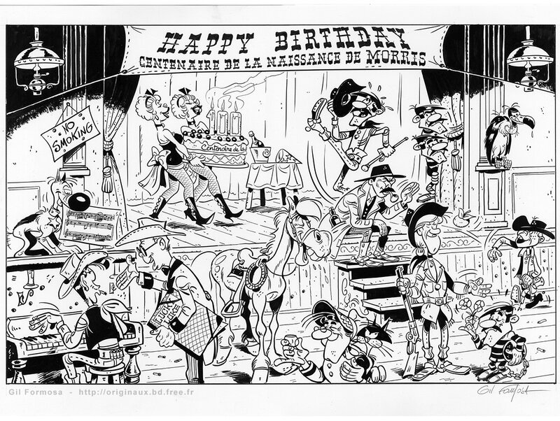 Gil Formosa, Morris, René Goscinny, Lucky LUKE - Centenaire MORRIS - Planche originale