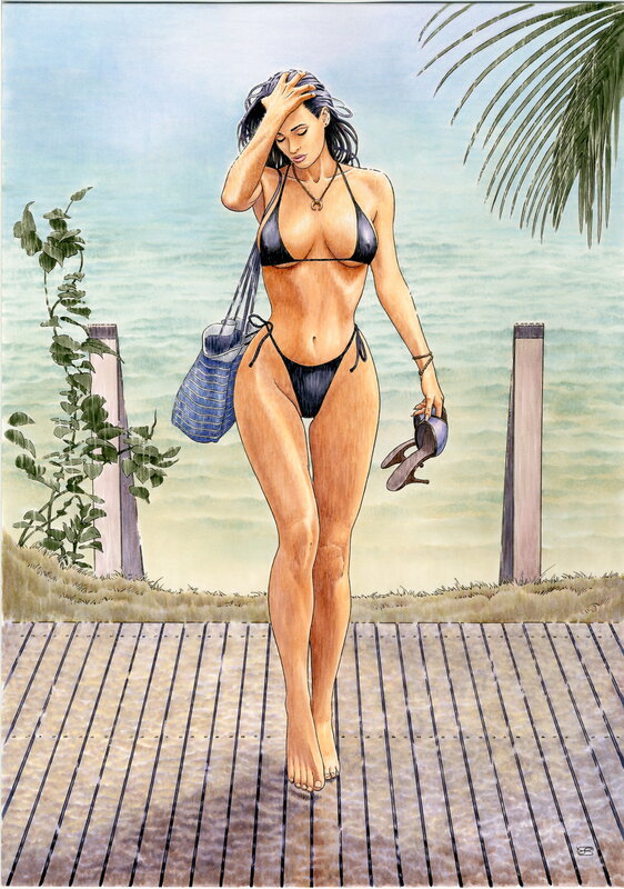 Retour de plage par Lounis chabane - Illustration originale