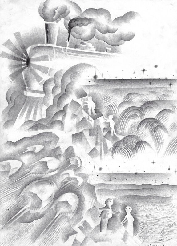 For sale - Adrien Demont, Train de nuit dans la voie lactée – planche originale 80 - Comic Strip