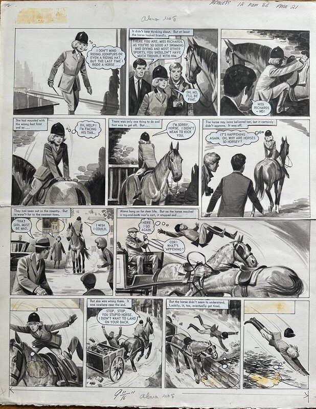 En vente - Sidobre : Alona the wild One planche originale au lavis - Princess 12 février 1966 - Planche originale