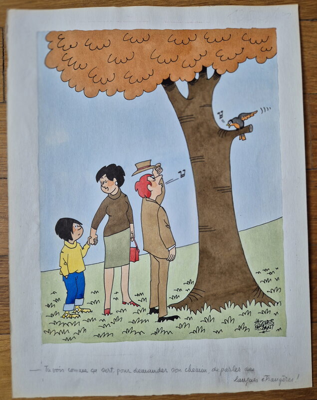 Jacques Faizant, Dessin d'humour, couleurs directes - Illustration originale
