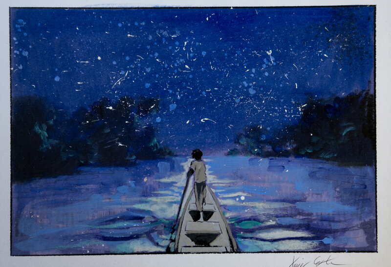 Xavier Coste, L'enfant et la rivière - Illustration originale