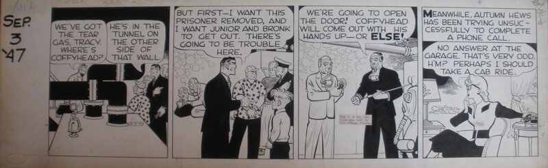 En vente - Chester GOULD, DICK TRACY 3 settembre 1947, Coffyhead - Planche originale