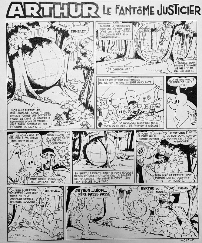 Cézard, Arthur le fantôme justicier, planche n°B, Vaillant#1012, 1964. - Planche originale