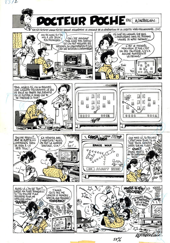 En vente - Wasterlain : Docteur Poche tome 8, gag numéro 31 - Planche originale