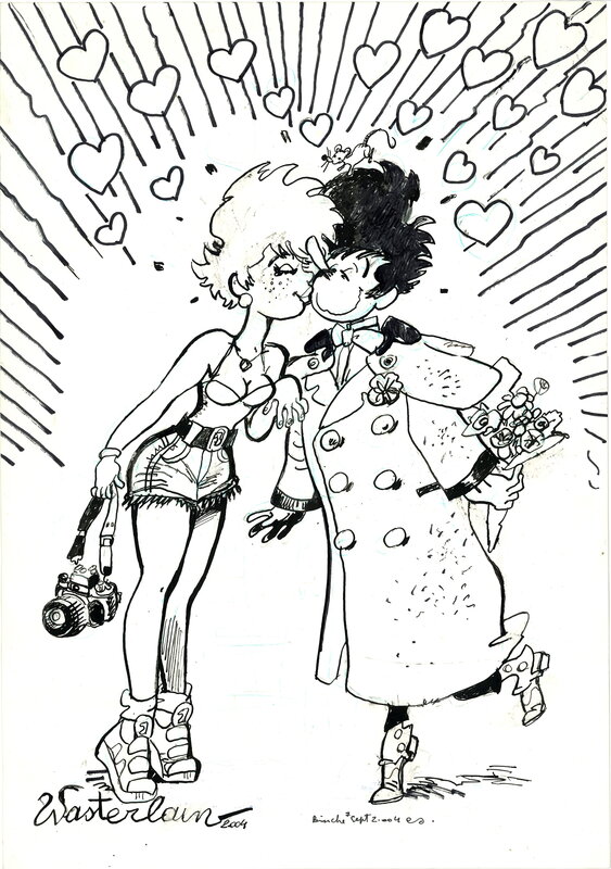 En vente - Wasterlain : Illustration Docteur Poche et Jeannette Pointu - Illustration originale