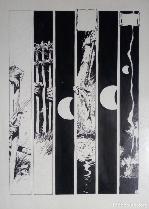 Página Original a Tinta de Enrique Breccia 'Alvar Mayor: Sueños de Luna Llena - página 5- - Planche originale