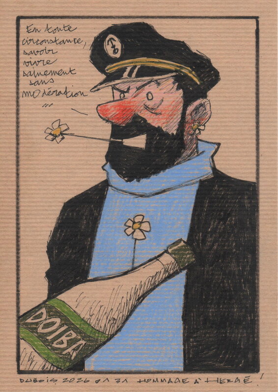 For sale - Stéphane Dubois, Hergé, Stéphane Dubois - Illustration Hommage au Capitaine Haddock - Original Illustration