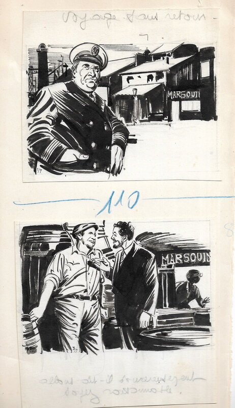 Christian Gaty, Deux illustrations du récit Voyage sans retour, parution dans le numéro 133 de Frimousse - Illustration originale