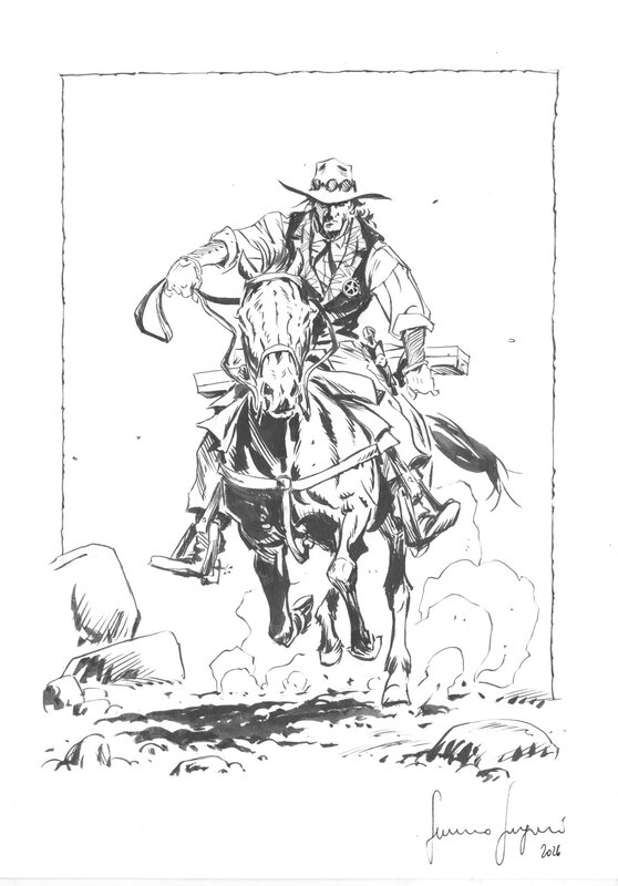 En vente - Germano Giorgiani, Sinisterra- illustration sur feuille - Planche originale