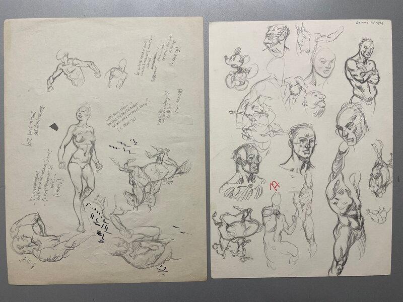 Al Severin, 2 pages d'étude de personnages et de chevaux (recto/verso) - Œuvre originale