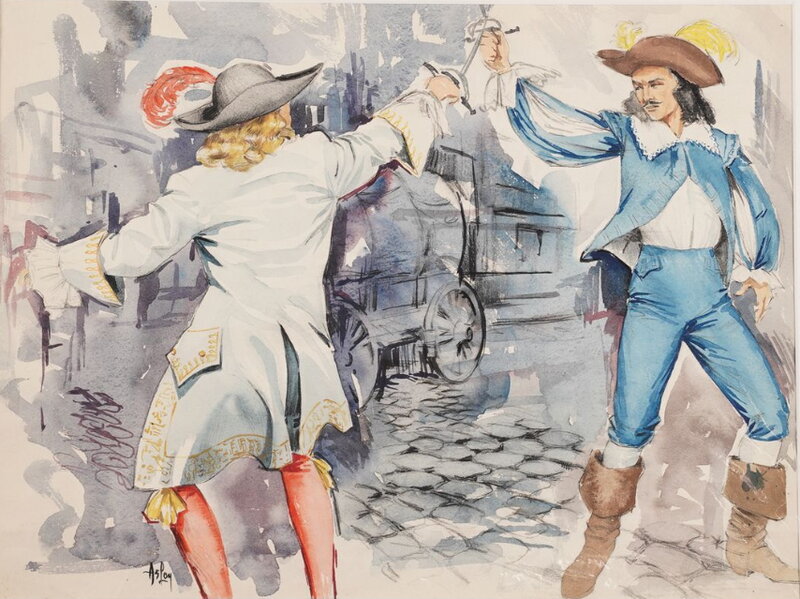 En vente - Aslan, Alain Gourdon, Aslan - illustration des mousquetaires - Illustration originale