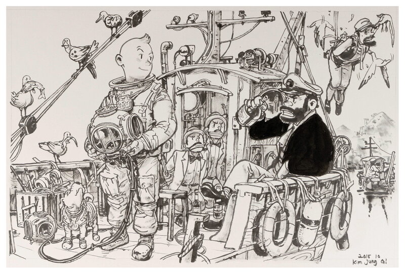 Kim Jung Gi, Tintin Hommage d'après Hergé - Original Illustration
